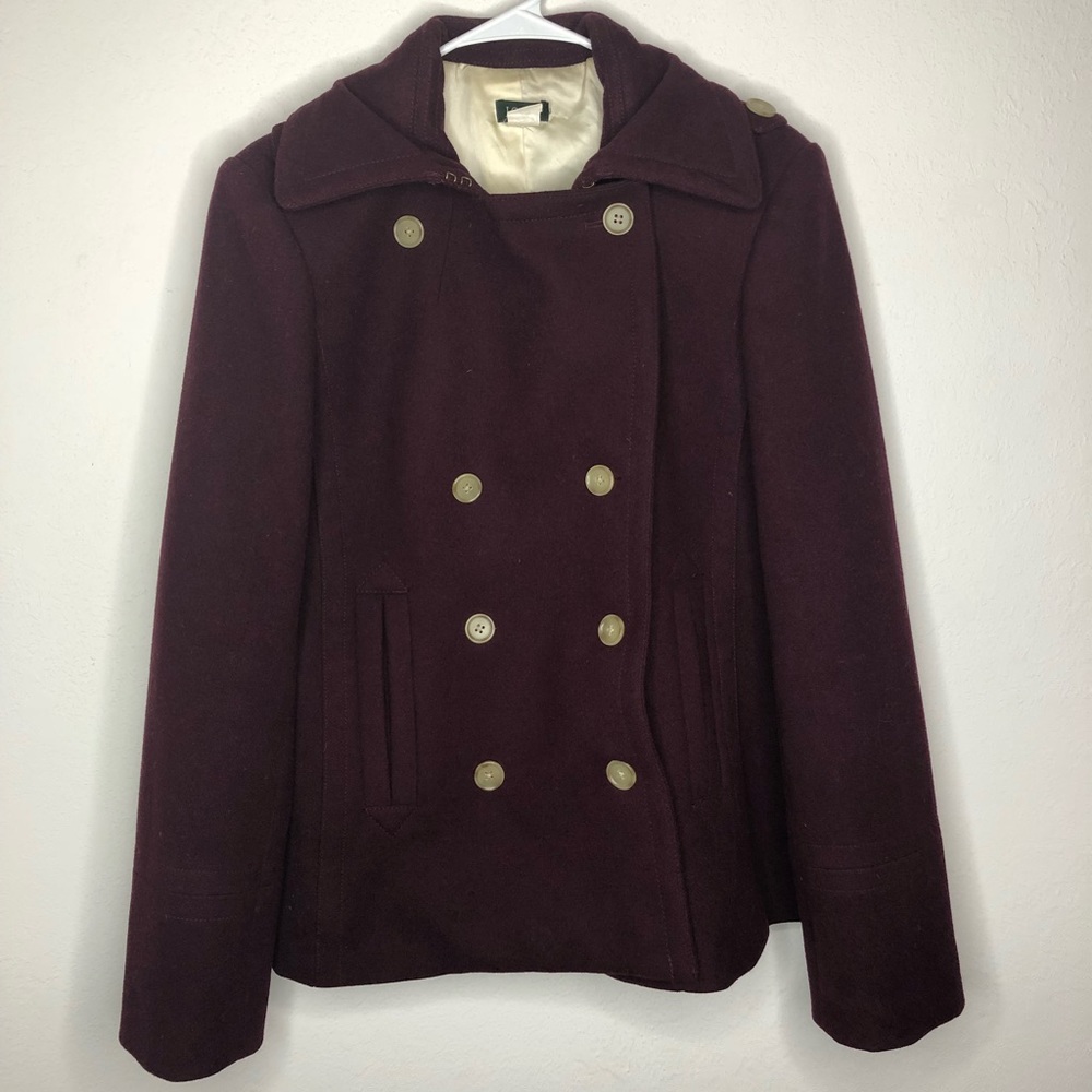 J Crew Maroon Wool Winter Coat Peacoat